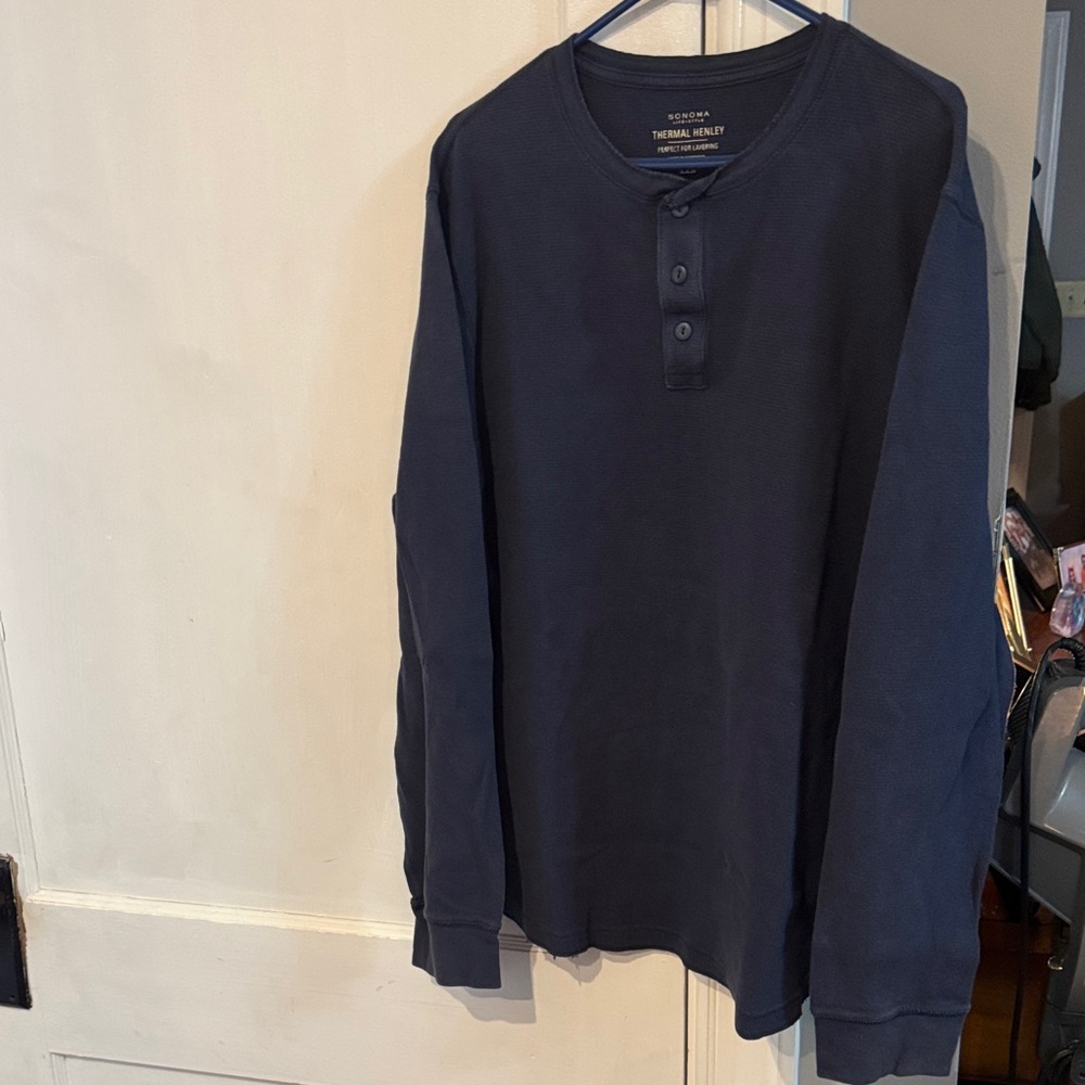 Sonoma Men's Navy Long Sleeve Thermal Henley